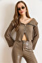 Women's Mink Textured Zippered Madonna Blouse Blz-19003172 - 4