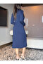 New Season Viscose Fabric Women's Dress Front Zipper Slit Turtleneck Midi Model - 3