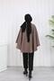 80 cm Length Cashmere Fabric Poncho with Belt and Button Details - 5