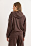 Women's Brown Modal Buttoned Hooded Thread Detail Flowy Sweatshirt Swt-19000778 - 3