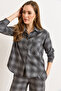 Women's Gray Pocket Plaid Boyfriend Winter Shirt Gml-19001401 - 6