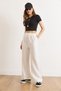 Women's White Waistband Pocketed Wool Effect Wide Leg Winter Trousers Pnt-19000383 - 6