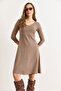 Women's Brown Button Detailed Double-Breasted Midi Bell Dress Elb-19002031 - 5