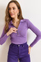 Women's Plum Polo Neck Zippered Long Sleeve Stretchy Blouse BLZ-19003103 - 5