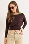 Women's Brown Waistband Batwing Soft Textured Blouse Blz-19003171 - 5