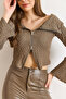 Women's Mink Textured Zippered Madonna Blouse Blz-19003172 - 6