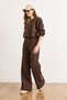 Women's Brown Waist Lace-Up Pocketed Wide Leg Fleece-Lined Thick Sweatpants Eşf-00000085 - 6