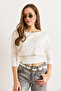 Women's Ecru Waist-Tied Batwing Soft Textured Blouse Blz-19003171 - 5