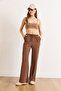 Women's Brown Lace-Up Pocket Thick Corded Fabric Loose Pajama Bottoms Pjma-0000003 - 2