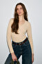Kalani Women's Long Sleeve Snap V-Neck Placket Buttoned Beige Blouse - 3