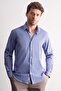 Indigo-White Hard Collar Striped Pattern Long Sleeve Slim Fit Flexible Shirt 1004255176