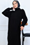 Corded Fabric Knitwear Dress N7080 Black - 3