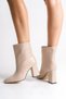 Cami̇la Beige Leather Women's Zipperless Heeled Boots - 5