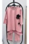 Women's Plus Size Three Quarter Sleeve Rose Detailed Two Thread Tracksuit Set 8223-26 - 4