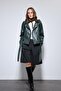 Green Belted Faux Leather Coat