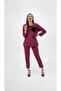 Women's Plus Size Three Quarter Sleeve Rose Detailed Two Thread Tracksuit Set 8223-26 - 3