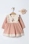 3611 Girl's Long Sleeve Cotton Flowered Twill Dress Set - 3