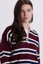 Women's regular fit classic cut striped polo neck burgundy sweater