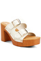 Women Buckle Straps High Block Heel Clogs in Beige
