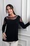 Women's Asymmetrical Leather Detailed Tulle Stretch Fabric Strawberry Blouse