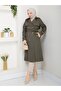 Women's Khaki Trench Coat with Buttons on the Back
