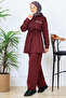 Drawstring Waist Zippered Scuba Suit N5329 Burgundy
