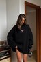Women's Oversized Sweat Dress Pink Ribbon Printed Black – Crew Neck, 3 Thread Ş Fleece-Lined Fleece - 2