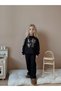 New Season Fleece Love Leopard Stone Print Black Color Stylish Bottom and Top Set for Girls 3-10 Years - 4