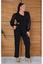 Women's Plus Size Double-Breasted Collar Chiffon Sleeve Chain Brooch Detailed Blouse 25008 Black - 7