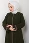 فستان كبير الحجم مطرز بالزهور باللون الكاكي HM2844 - 6