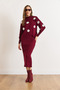 Women's Burgundy Top Sweater Bottom Suspender Dress Knitwear Set Tkm-19000317 - 5