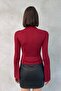 Mock Neck Ruched Detail Spanish Sleeve Slim Fit Knitwear Look Blouse - 7