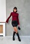 Mock Neck Ruched Detail Spanish Sleeve Slim Fit Knitwear Look Blouse - 5