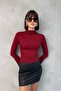 Mock Neck Ruched Detail Spanish Sleeve Slim Fit Knitwear Look Blouse - 6