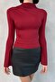 Mock Neck Ruched Detail Spanish Sleeve Slim Fit Knitwear Look Blouse - 3