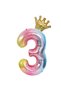 İstoç Rainbow Number King Crown Foil Balloon Birthday Party Set Age 3