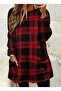 Women's Long Sleeve Semi-High Neck Pocket Detailed Plaid Woven Tunic