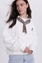 Women's Oversized Wide Cut Cotton Scarf Detailed Crew Neck White Sweatshirt - 2