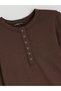 Brown Crew Neck Ribbed Women's T-Shirt - 6