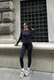 Women's Corded Fabric Modal Fabric Bottom Top Set - High Waist Shaping / Sculpting Leggings & Finger-Through Crop Top - 3