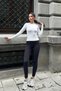 Women's Corded Fabric Modal Fabric Bottom Top Set - High Waist Shaping / Sculpting Leggings & Finger-Through Crop Top - 7