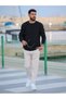 Comfortable Fit Crew Neck Elastic Sleeve Thessaloniki Fabric Black Sweatshirt - 5