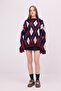 Women's Crew Neck Diamond Pattern Side Slit Fleece-Lined Knitwear Sweater - 3