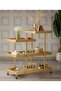 FFD Glass Bar Trolley, Metal Frame, Lockable Back Wheels, No Assembly (Matt Gold, 100 cm)