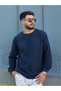 Navy Blue Thessaloniki Fabric Crew Neck Sweatshirt Comfortable Fit Sleeve Hem Elastic - 2