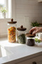 Acacia Vacuum Lid Striped Patterned 3-Piece Decorative Jar Set (600 ml - 950 ml - 1350 ml) - 6
