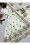 White Chinon Silk Gown Dupatta - HRT4617 | White - 4