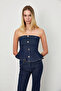 Denim Straplez Büstiyer - 2