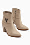 Elvia Beige Buckle Thick Heeled Women's Boots - 4