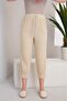 Lace-Up Pocketed Side Stripe Design Linen Trousers Beige Color - 3